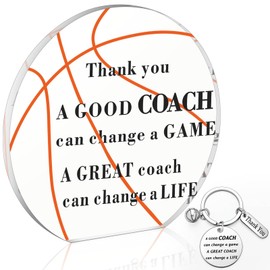 Ecation 2 Pcs Acrylic Thank You Coach Gifts Acrylic Sign Ball Theme Keychain Appreciation Inspirational Office Coworker Gift(Basketball)