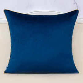 Alerfa 20 x 20 Inch Navy Blue Beige Gold Leather Patchwork Velvet & Polyester Cushion Case Luxury Modern Square Throw Pillow Cover Decorative Pillow for Couch Sofa Living Room Bedroom Car 50 x 50cm