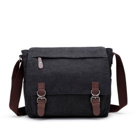 Sechunk Canvas Leather Men's Shoulder Bag 13.3 Inch Large Laptop Bag Vintage Canvas Messenger Bag Briefcase Shoulder Bag Office Bag Messenger Bag Work Bag, black, S