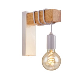Chrasy Vintage Industrial Wall Lamp Wall Mount Retro Sconce with Wooden Decor, Adjustable Hanging E27 Base Wall Lighting Fixture, Perfer for Beside Living Room Shop Studio,White