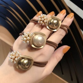 Women's Half-Up Hair Tie with Pin Accent Pearl Charm Gold 7ea