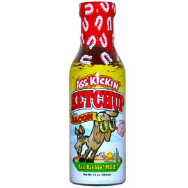 ASS KICKIN' Bacon Ketchup – 13 oz. Ketchup Bottle – Premium Gourmet Ketchup with Bacon – Perfect Condiment Glass Bottle for French Fries and Corn Dogs