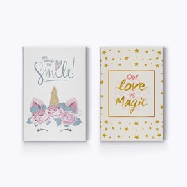 Smile Art Design Cute Unicorn and Quote Unicorn Gift Wall Decor 2 PANEL CANVAS PRINT SET Kids Room Decor Wall Art Baby Room Decor Nursery Decor Ready to Hang Made in the USA-(17x11) x2