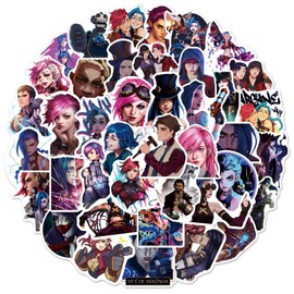 50Pcs Cartoon Arcane Stickers, League of Legends Stickers, Waterproof Vinyl LOL KDA Game Decals for Water Bottle Cup Laptop Guitar Car Motorcycle Bike Skateboard Luggage