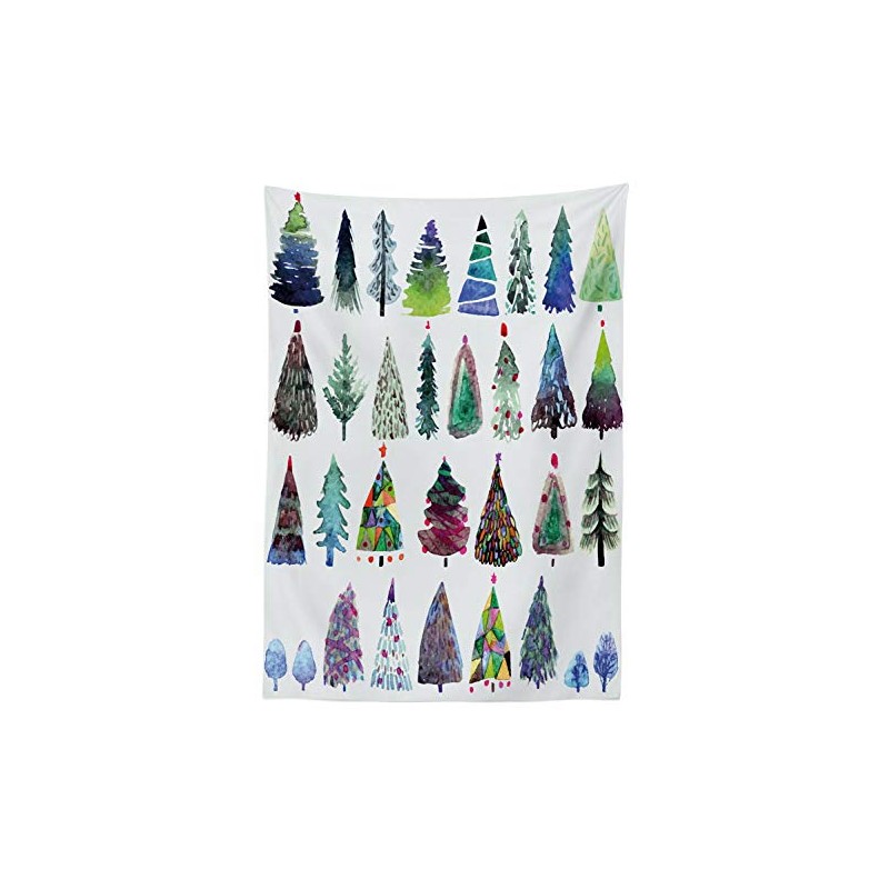 ABAKUHAUS Christmas Tablecloth, Watercolor Fir Trees, Dining Room Kitchen Rectangular