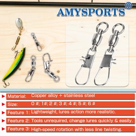 AMYSPORTS Fishing Swivels with Interlock Snap Ball Bearing Swivels Fishing Snap Swivels Saltwater Freshwater Fishing Tackle Leader Lure Jigs Line Fishing Connector 50pcs 51lbs