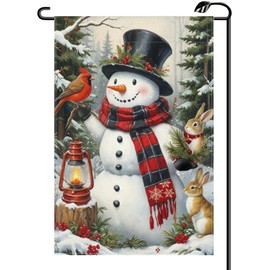 Winter Snowman Garden Flag 12x18 Inch Vertical Double Sided Seasonal Christmas Rabbit Small Flags Farmhouse Outside Decoration For Yard (ONLY FLAG) DJ42