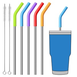 Lpaacat Stainless Steel Straws for 30 oz YETI Tumbler,9.5" Metal Reusable Replacement Straight Drinking Straws for Simple Modern/Meoky 24 oz Tumbler,5 Silicone Tips