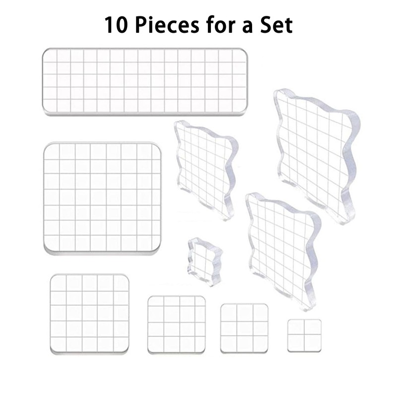 TopHomer Clear Acrylic Stamp Block Set, 10 Pieces with Grid