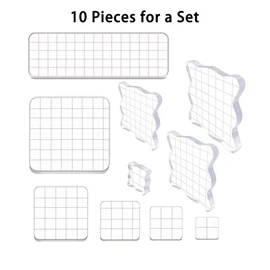 TopHomer Clear Acrylic Stamp Block Set, 10 Pieces with Grid Lines for Scrapbooking, Card Making, DIY Crafts & Ornaments