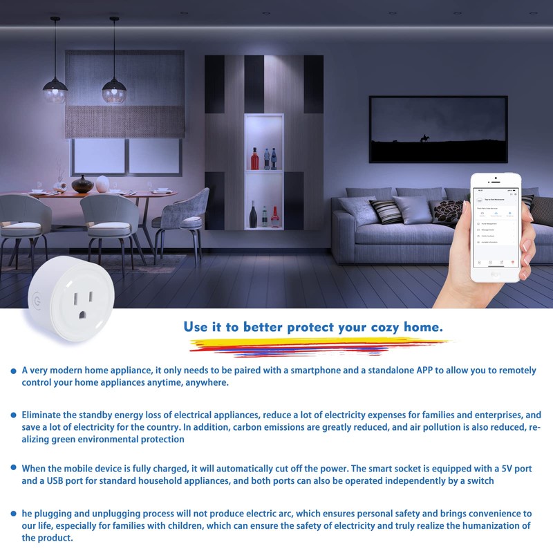 Wi-Fi Plug with Alexa/Google Home/Smart Life, Smart Home Hub, Timer,