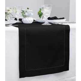 Solino Home Linen Black Table Runner 144 Inches Long - 100% Pure Linen Extra Long Table Runner 14 x 144 Inch for Summer - Classic Hemstitch