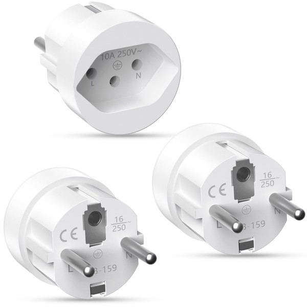 Pack of 3 Switzerland Travel Adapter, Germany to Switzerland Plug,