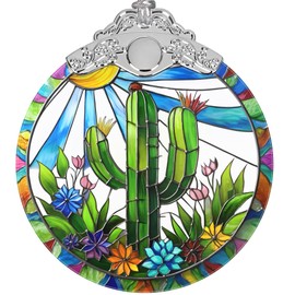 Christmas Ornament 3" Stained Glass, Cactus Christmas Ornaments for Tree, Christmas Tree Decoration, Gifts for Friends, Cactus Christmas Decor Perfect for Tree Holiday Party Indoor Home Decor