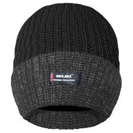 RockJock Mens Thinsulate Lined Insulated Winter Thermal Ski Beanie Hat Mens Ribbed Chunky Warm-BLK/Grey