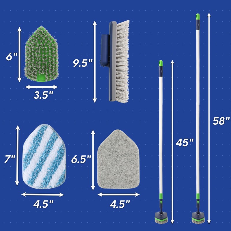 BOOMJOY 4 in 1 Shower Cleaning Brush, 58" Extendable Tub
