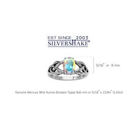 Silvershake 1.43 CTW 8X6mm Genuine Oval Shape Mercury Mist Aurora Borealis (AB) Topaz 925 Sterling Silver Celtic Knot Weave Solitaire Gemstone Ring, 9, Sterling Silver Rhodium/White Gold & Antique Finishing, genuine mercury mist aurora borealis (ab) topa
