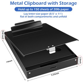 Janlaugh 2 Pieces Metal Storage Clipboard Letter Size Heavy Duty Aluminum Clip Board 14'' x 9.06'' x 2.95'' Contractor Clipboard Dual Storage Form Holder Paper Holder with High Capacity Clip
