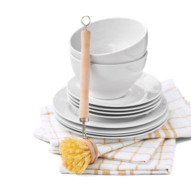 HIC Kitchen Natural Bristle Veggie and Dish Scrub Brush, Non-Scratch