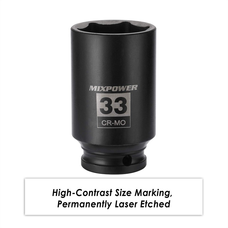 MIXPOWER 1/2" Drive Deep Impact Socket, CR-MO, 33 mm, METRIC,