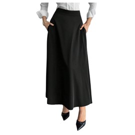 Verdusa Women's Elegant A Line Maxi Skirt High Waisted Flowy Skirt with Pockets Black Small