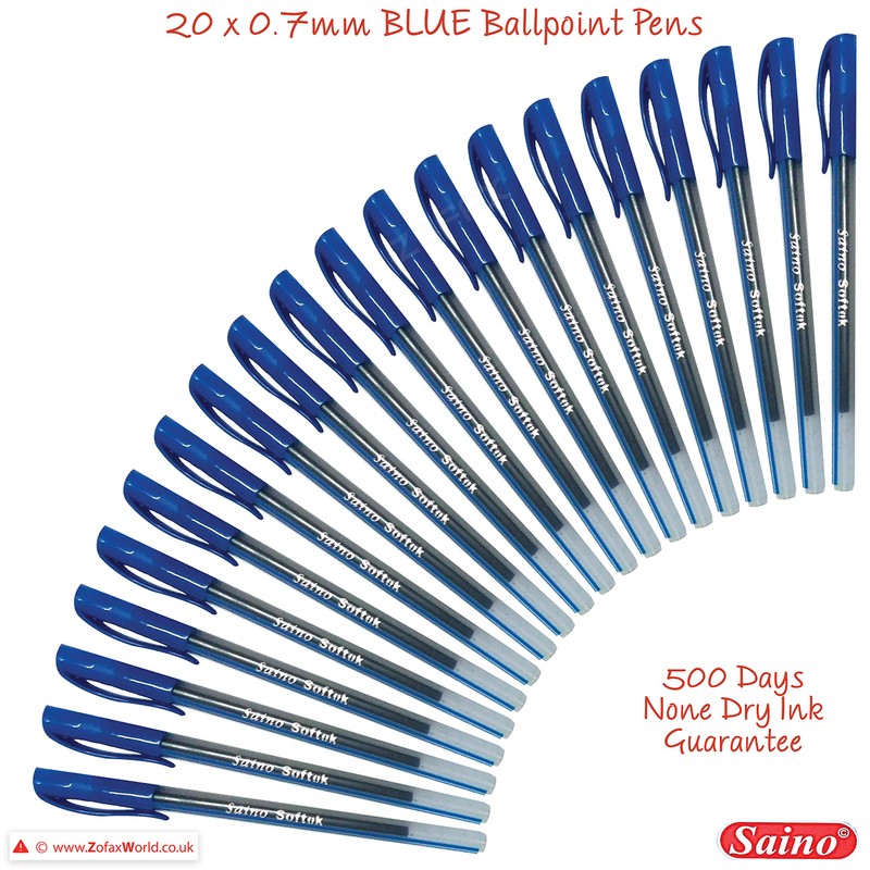 SAINO Fine-X Ballpoint Pens, BLUE, 0.7mm Fine Point, Pack of