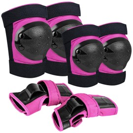 iMoebel Protector Set 6 in 1 Inline Protector Set Children's Protective Equipment, Adjustable Knee Pads, Elbow Pads, Wrist Guards for Skating, Driving, Scooter, Skateboard, Pink S