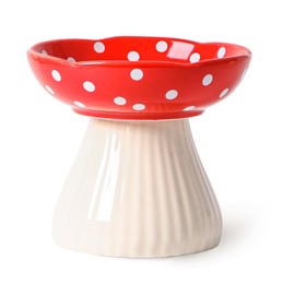 RESVUGA Mushroom Raised Cat Bowl, Cute Polka Dot Safety Ceramic Elevated Cat Bowl. Food Water Bowls for Cat, Small Dog. (Red)