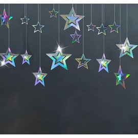 itianxi Silver 3D Star Garlands Hanging Paper Garland Planet Galaxy Twinkle Little Star Birthday Bachelorette Bridal Christmas Graduation New Year Ramadan EID Party Supplies