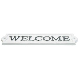 Sungmor Heavy Duty Cast Iron Outside Welcome Sign Wall Decor - White Plaque Front Door Sign - Decorative Welcome Plaque for Door, Entrance, Porch of Home, Office or Store - 1PC PACK & 8.3x2.2Inch.