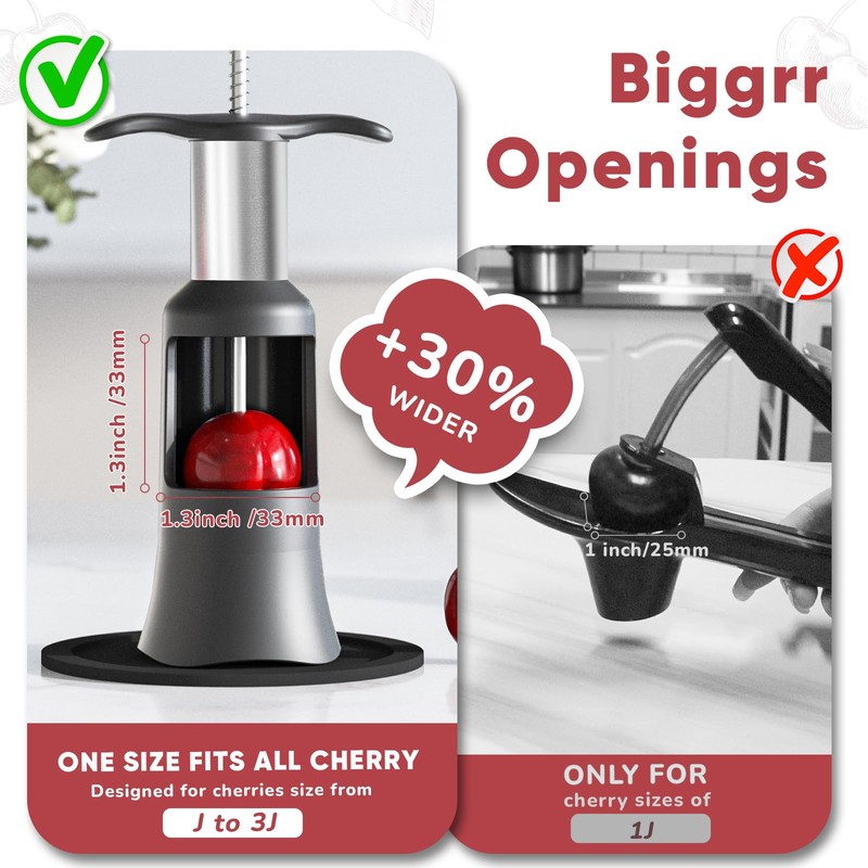 PIUGERU Cherry Pitter Tool, Large 33mm Seed Remover, Food-Grade Stainless