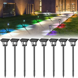CINOTON 8 Pack RGBCW Solar Pathway Outdoor Lights, 3 Lighting Modes Solar LED Garden Lights, IP65 Waterproof Outside Solar Powered Landscape Lighting for Sidewalk Driveway Backyard RGB/Warm/Cold White