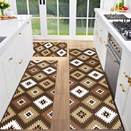 Mofvugz Western Kitchen Rugs and Mats Non-Skid Washable for Floor, Brown Boho Western Kitchen Decor and Accessories Kitchen Mat Set of 3, 17"x30"+17"x47"+17"x59"