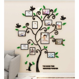 3D Tree Wall Stickers DIY Large Family Photo Frames Tree Cat Wall Decal Art Murals Tree Sticker for Living Room Bedroom Restaurant Home Decor(Green,M: 160 * 132cm)