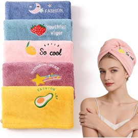 5 Toallas de Microfibra para el Pelo, Turbante con botón, Toalla Turbante para el Pelo Largo, Corto, Rizado, Pelo Recto (5 Colores)