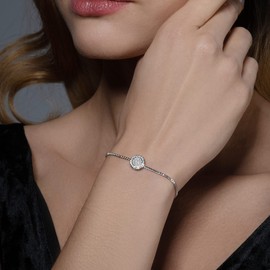 NAMANA Himmelsscheibe Bracelet with Cubic Zirconia, Choice of Colours 18 Carat Gold, 18 Carat Rose Gold or Silver, Venetian Bracelet with Adjustable Clasp, Unit size, Stainless Steel, Cubic Zirconia