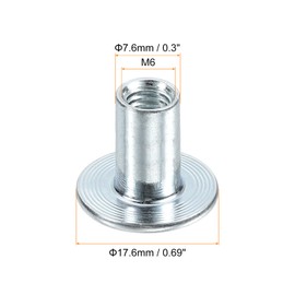 sourcing map M6 T-nuts, 50pcs Carbon Steel Tee Nut Round Base Weld Nuts 15mm Height Through Hole Flange Insert Female Thread Plate Nuts, Silver