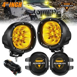 AUXBEAM 2x AUXBEAM 4"Amber Spot LED Work Light Driving  Fog Lamp + Black Cover for Jeep