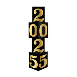 Beistle Foil 2025 Column Stand-Up NYE Decoration, New Years Eve Party Supplies Event Prop, Graduate Photo Booth Backdrop for Milestones, 3' 9" x 12", Black/Gold