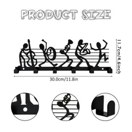 Natrlart Marching Band Wall Hooks with Stick Figure Design - Music Notes Decor, Iron Key Holders for Storage & Wall Art