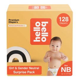 Hello Bello Newborn Premium Diapers, (Size NB - Up to 10 lbs) Surprise Pack for Girls - 128 Count, Hypoallergenic with Soft, Cloth-Like Feel - Assorted Girl & Gender Neutral Patterns