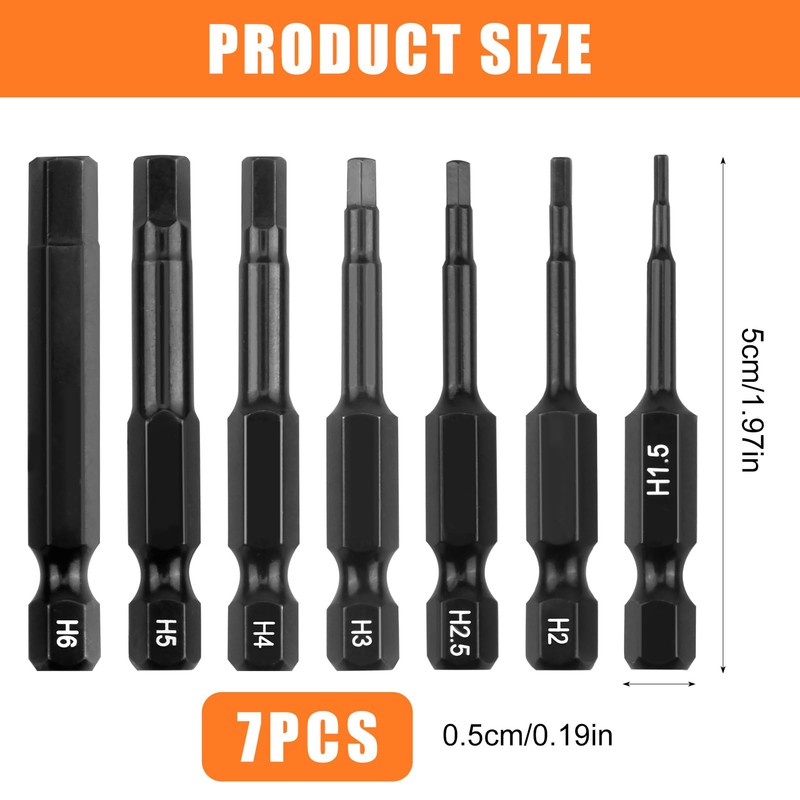 7-Piece Hex Impact Wrench Bits Set, Long 50 mm, Hex