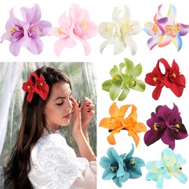 10 Pcs Hawaiian Flower Hair Clips for Women, 3.5 Inch Artificial Twin Flower Clips, Hibiscus Hair Clips Accessories for Vacation Beach Party Seaside