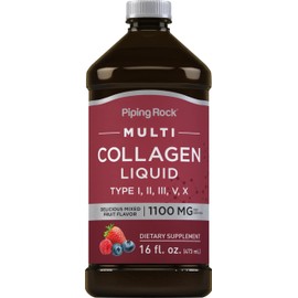 Piping Rock Liquid Collagen 16 fl oz | 1100mg | Fruit Flavor | Multi Collagen Peptides | with Vitamin C | Non-GMO, Gluten Free Supplement | Piping Rock