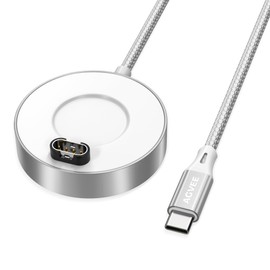 AGVEE Type-C(1.5ft) Aluminium Alloy Charger Dock Data Sync Charging Station Compatible with Garmin Watches Vivoactive 3 4, Fenix 8 7 6 5, Forerunner, Instinct, Venu, Tactix, D2, Quatix, Silver