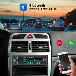 CAMECHO Single DIN Car Stereo with Bluetooth 5.1, 1 Din Car Radio with USB/TF/AUX Inputs, FM Radio, MP3 Player, Remote App, Voice Control, Color Illumination, Car Audio Digital Media Receiver