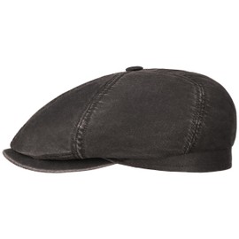 Stetson Brooklin Old Cotton Flat Cap Ivy hat (XL (60-61 cm) - Black)