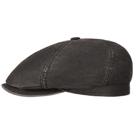 Stetson Brooklin Old Cotton Flat Cap Ivy hat (XL (60-61 cm) - Black)