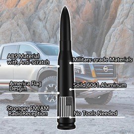 America Flag Truck Bullet Antenna with Valve Stem Caps-Car wash Safe-Universal Mast for GM Chevy Silverado 1500 2500 3500 HD Avalanche Ford F150 F250 F350 Denali Pickup Car Accessories (Matte Black)