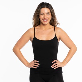 Malibu Sugar Full Seamless Stretch Black Camisole Tank Tops for Women - Spaghetti Strap Undershirt Cami One Size Fits Women XS-MD